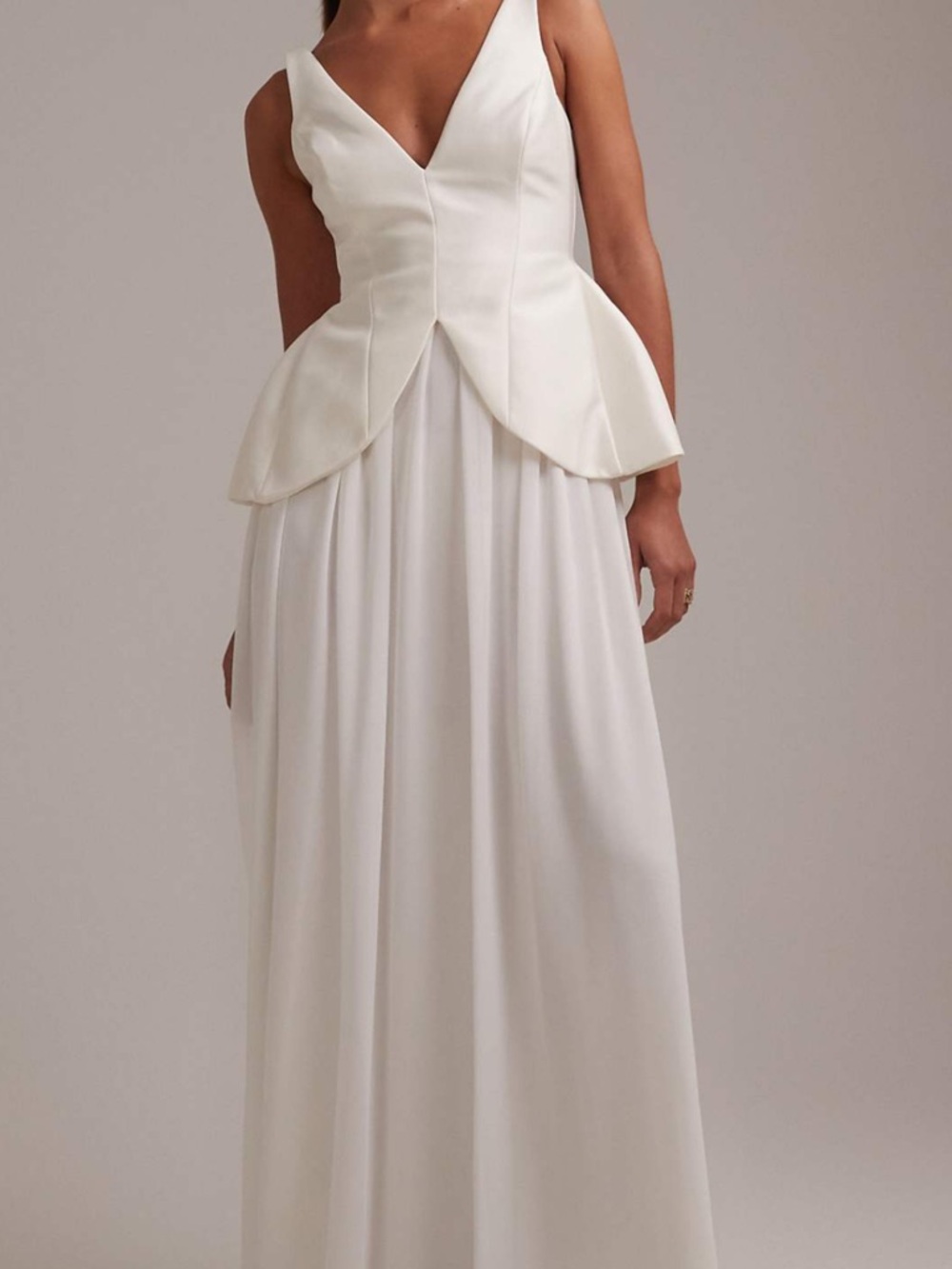 ASOS Cream Wedding Dress with Draped Peplum, straps slightly taken up